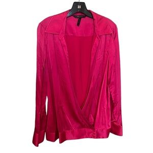 BCBGMAXAZRIA Hot Pink Silk/Spandex Blend Open Wrap Blouse Large New